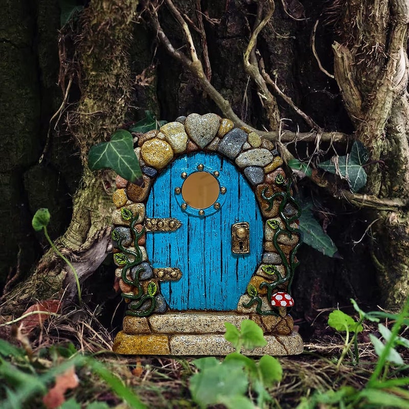SETOFI Fairy Door for Tree, Wooden Fairy Doors Elf Door Miniature Wood Doors for Garden Yard Trees Ornaments (A) - Image 2